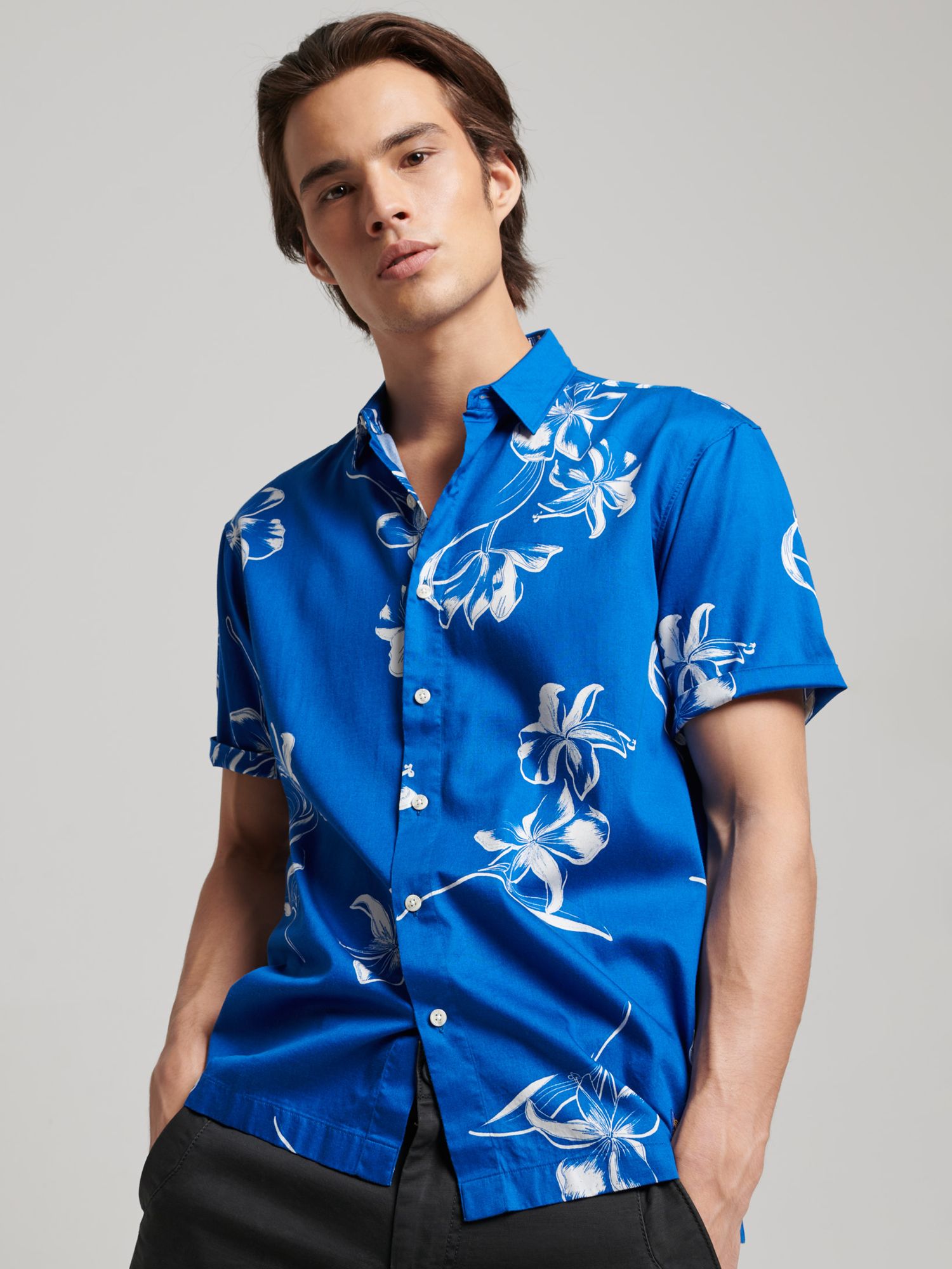 Superdry Short Sleeve Hawaiian Shirt, Mono Hibiscus Cobalt at John ...