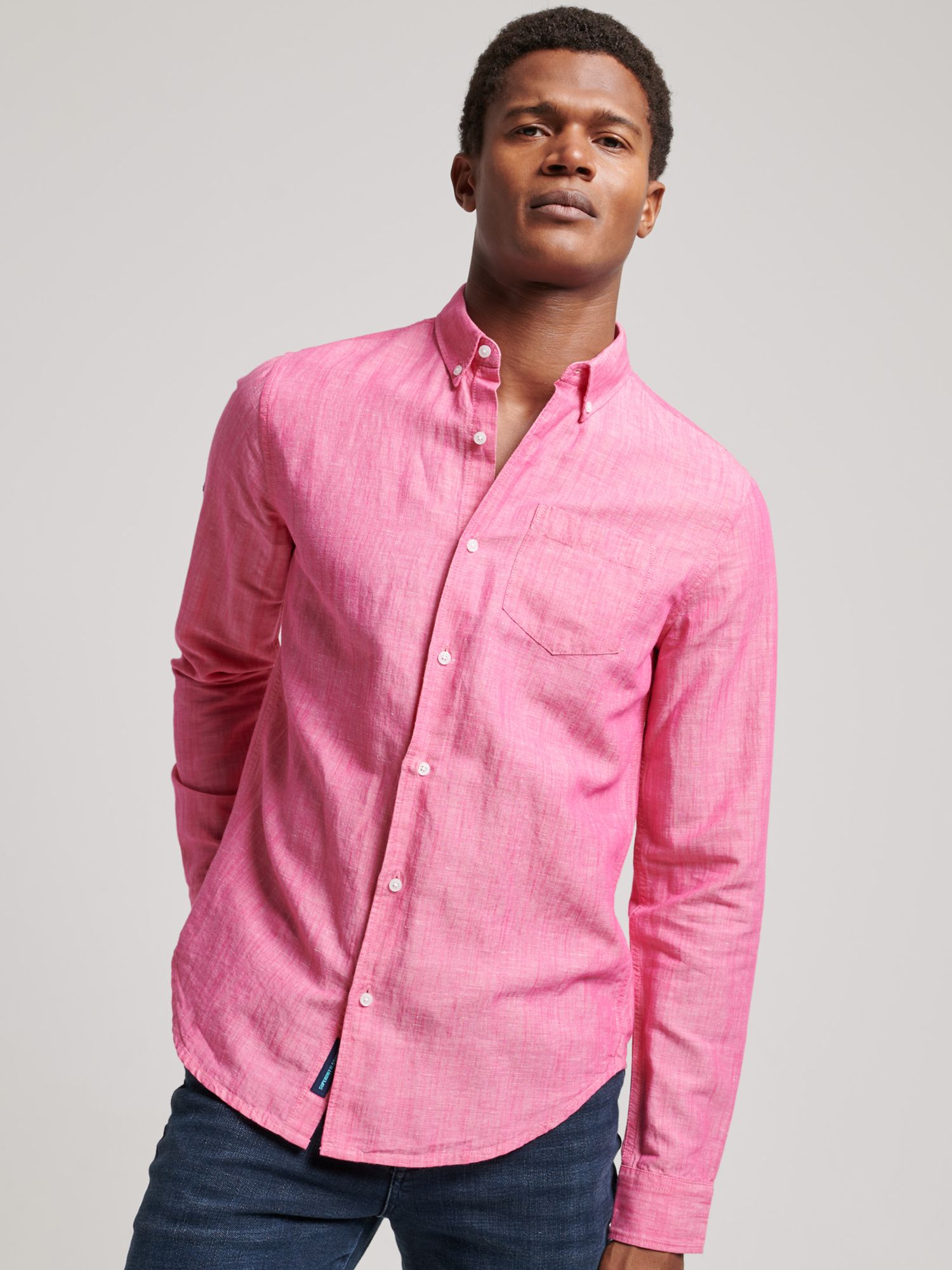 Superdry Organic Cotton Studios Linen Button Down Shirt, Vibe Pink at ...