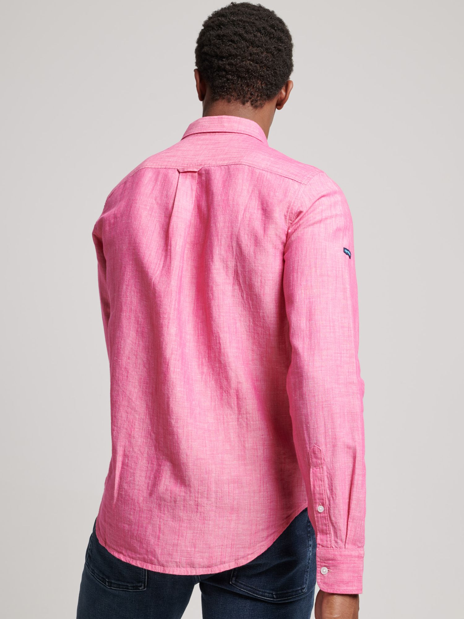 Superdry Organic Cotton Studios Linen Button Down Shirt, Vibe Pink, S