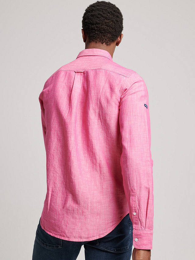 Superdry Organic Cotton Studios Linen Button Down Shirt, Vibe Pink