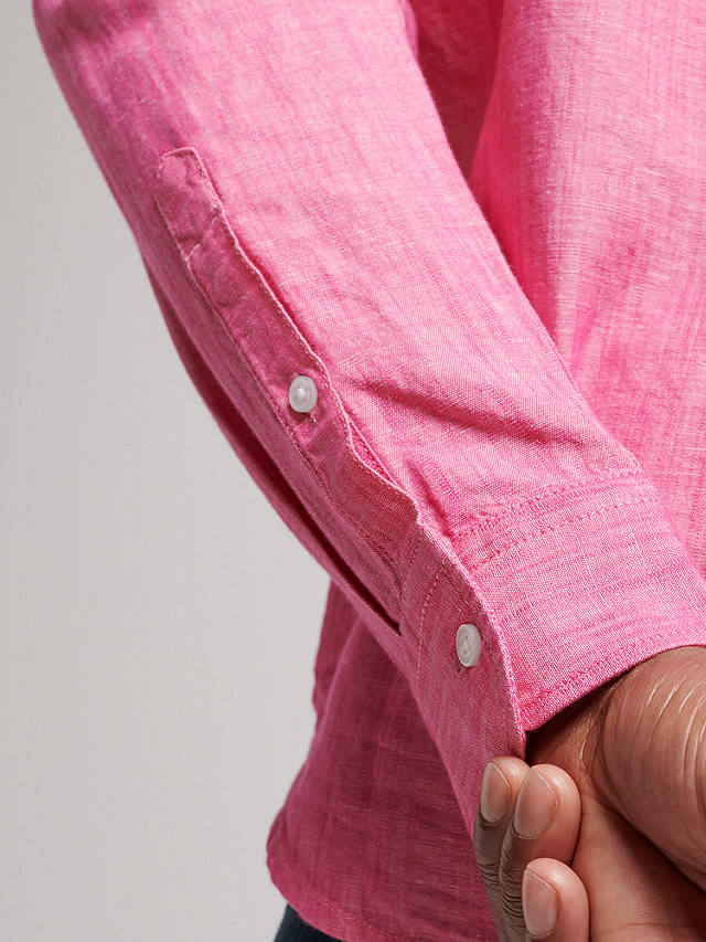 Superdry Organic Cotton Studios Linen Button Down Shirt, Vibe Pink