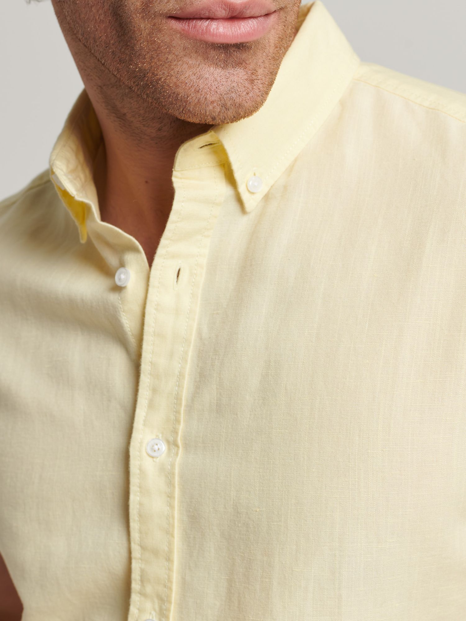 Superdry Linen Blend Short Sleeve Shirt, Pastel Yellow, XL