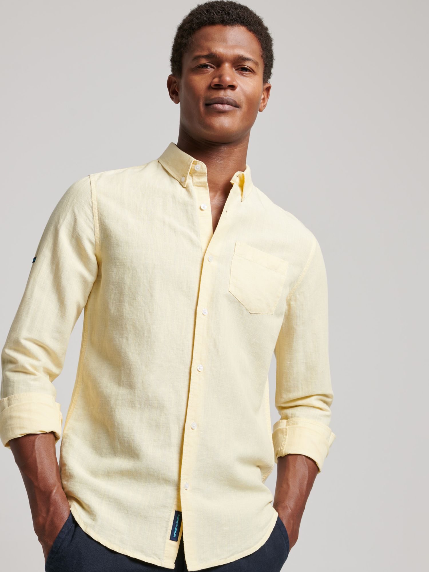 over het algemeen Simuleren conversie Superdry Organic Cotton Studios Linen Button Down Shirt, Pale Yellow at  John Lewis & Partners