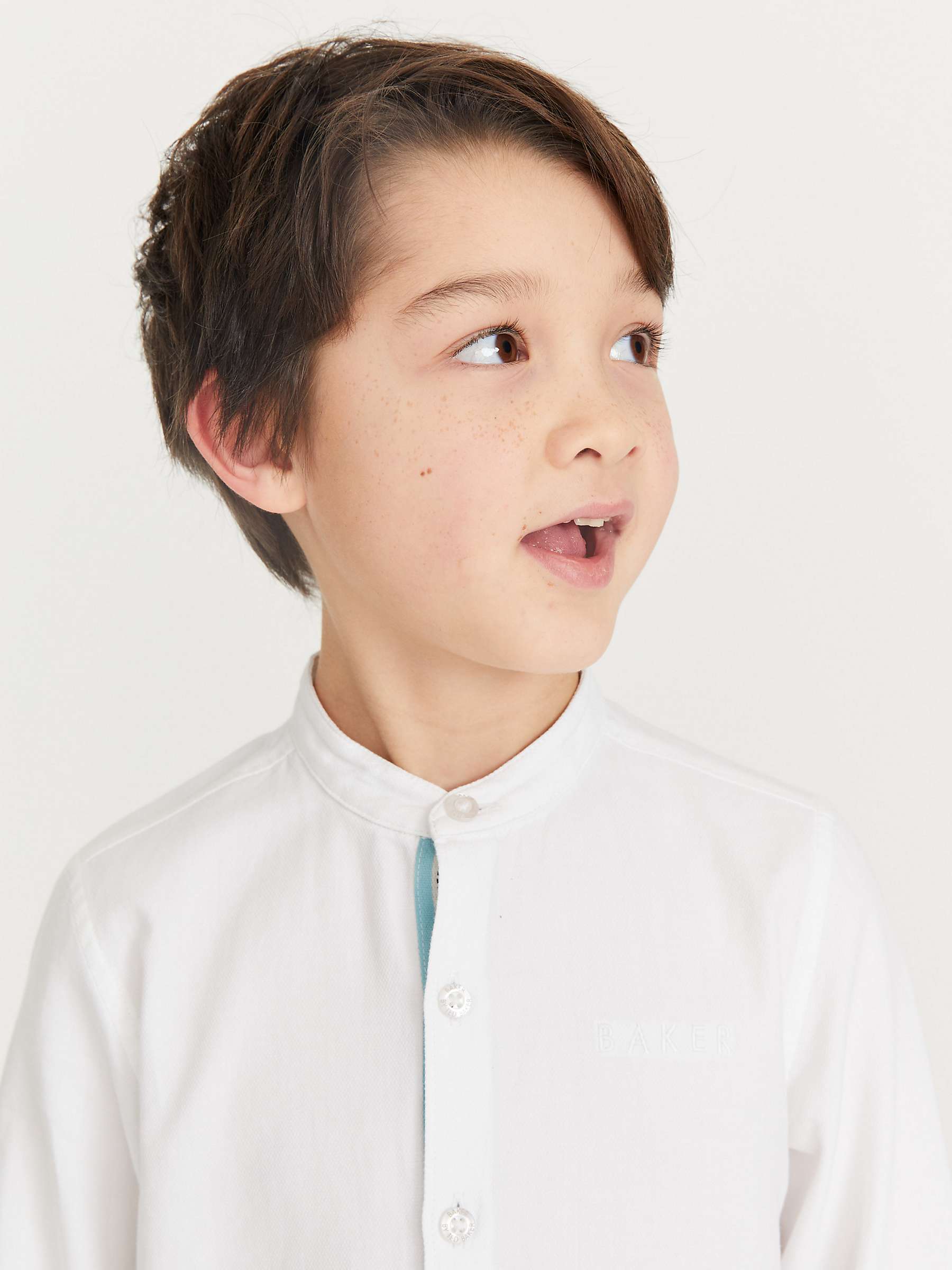 Ted Baker Kids' Cotton Grandad Collar Shirt, White at John Lewis & Partners