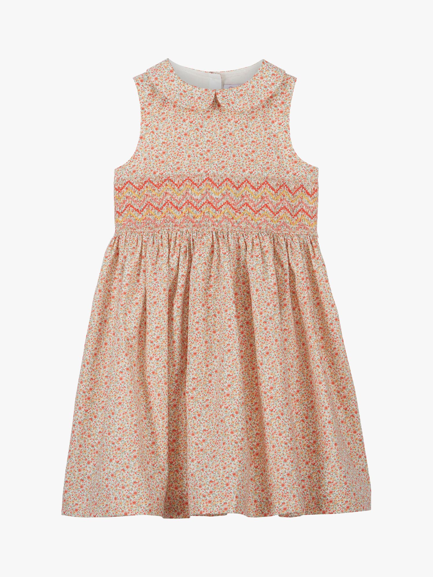 Buy Trotters Kids' Organic Cotton Floral Smocked Dress, Tangerine Online at johnlewis.com