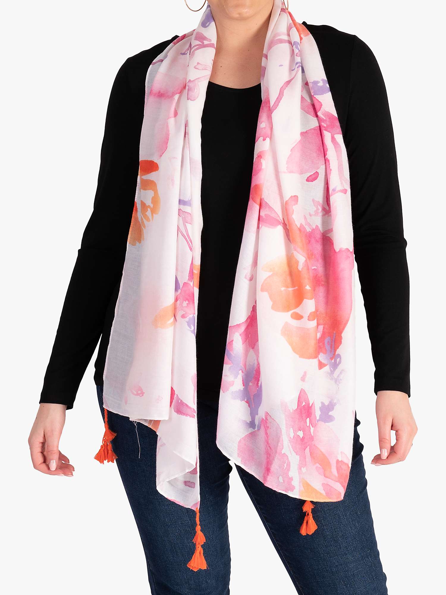 Buy chesca Watercolour Flower Scarf, Pink/Tangerine Online at johnlewis.com