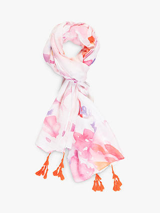 chesca Watercolour Flower Scarf, Pink/Tangerine