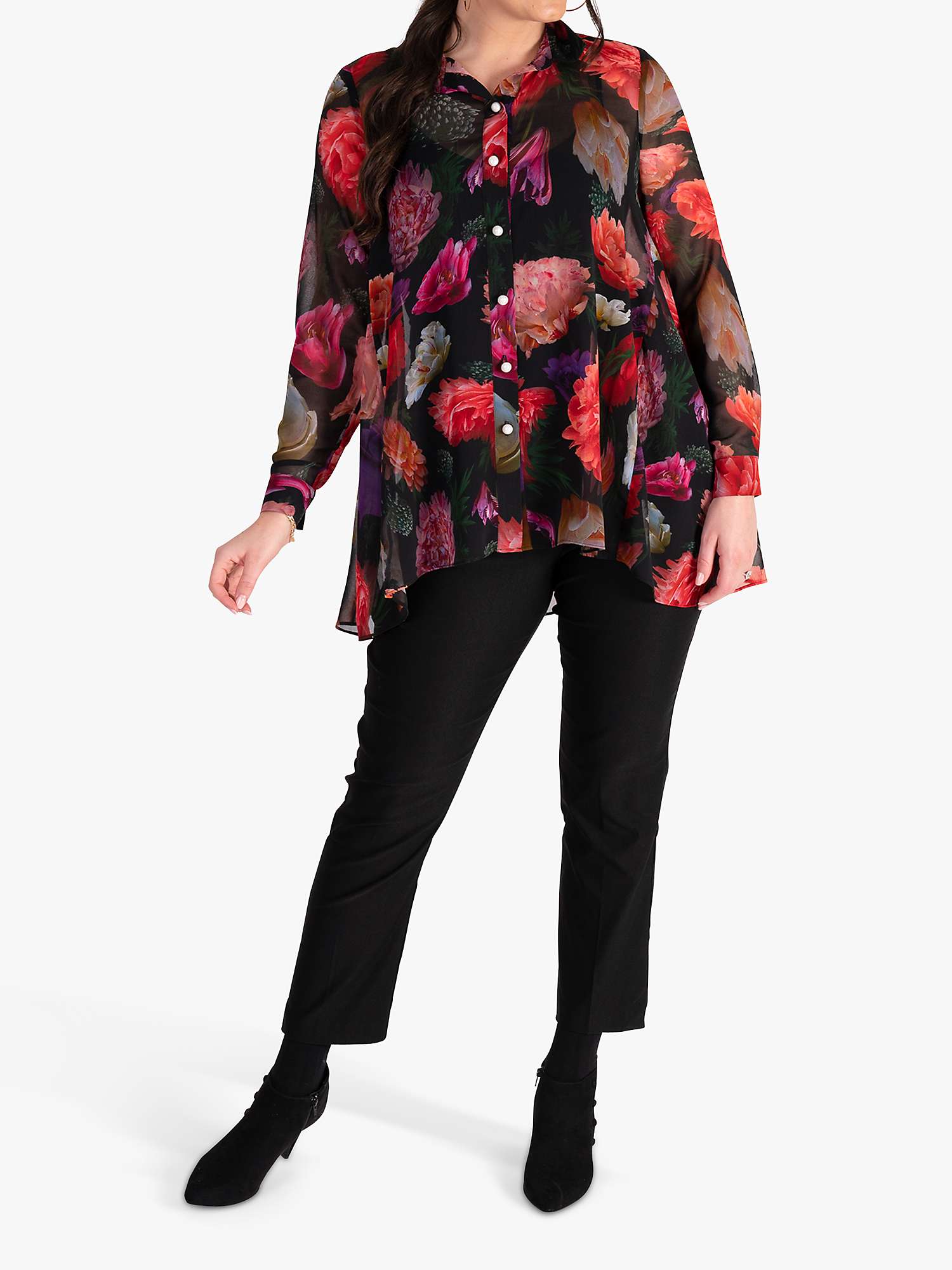 Buy chesa Rose Bouquet Print Blouse with Back Pleat Detail, Black/Multi Online at johnlewis.com