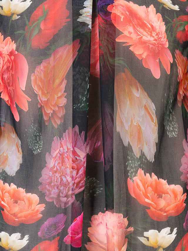 chesa Rose Bouquet Print Blouse with Back Pleat Detail, Black/Multi