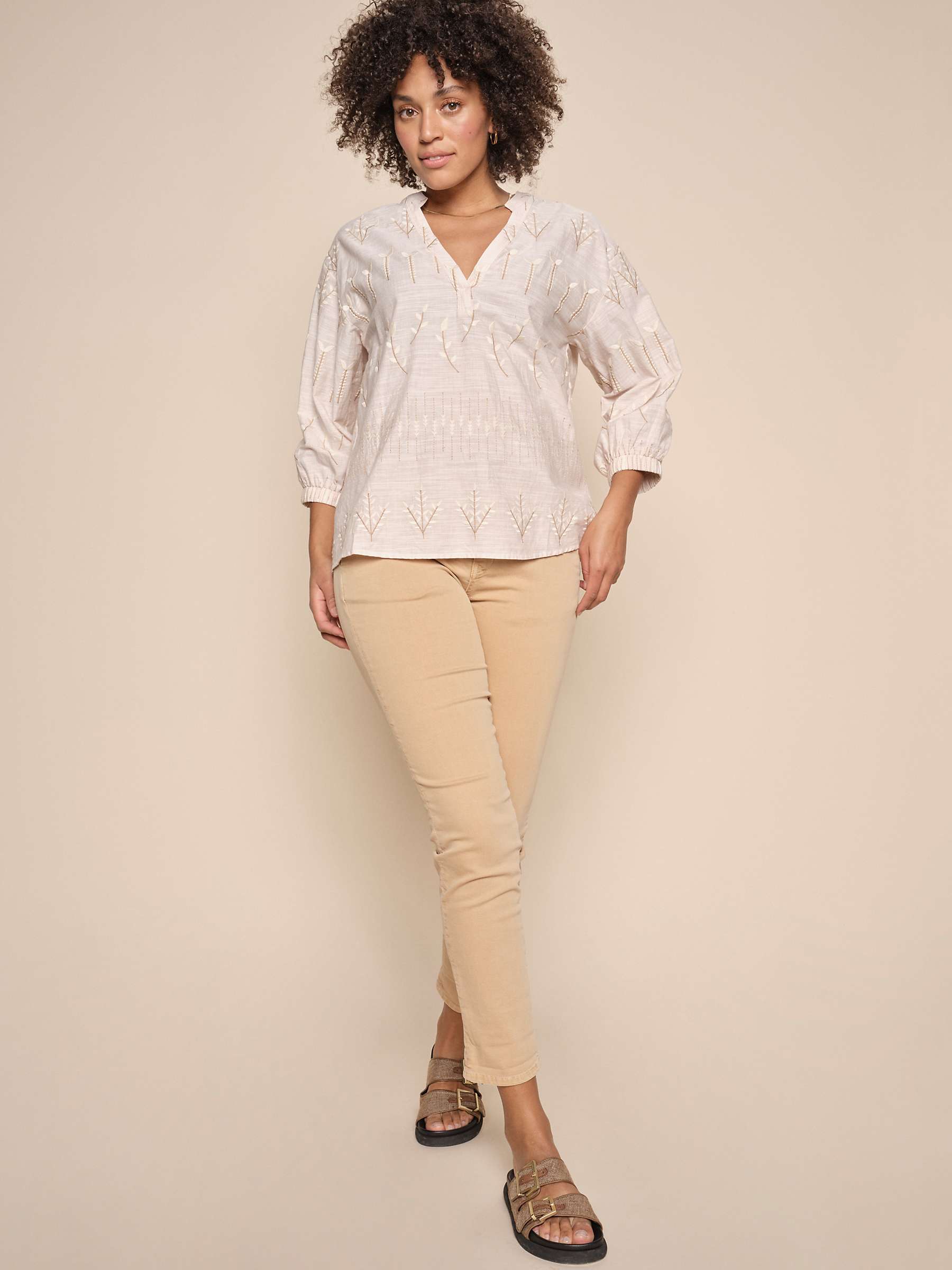 Buy MOS MOSH Nadine Embroidered Blouse, Tan Online at johnlewis.com