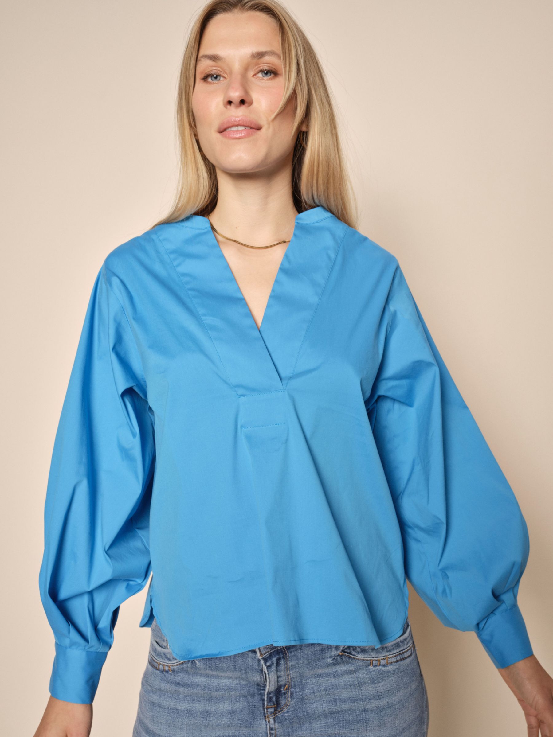 MOS MOSH Yen Relaxed Fit Blouse, Blue Aster at John Lewis & Partners