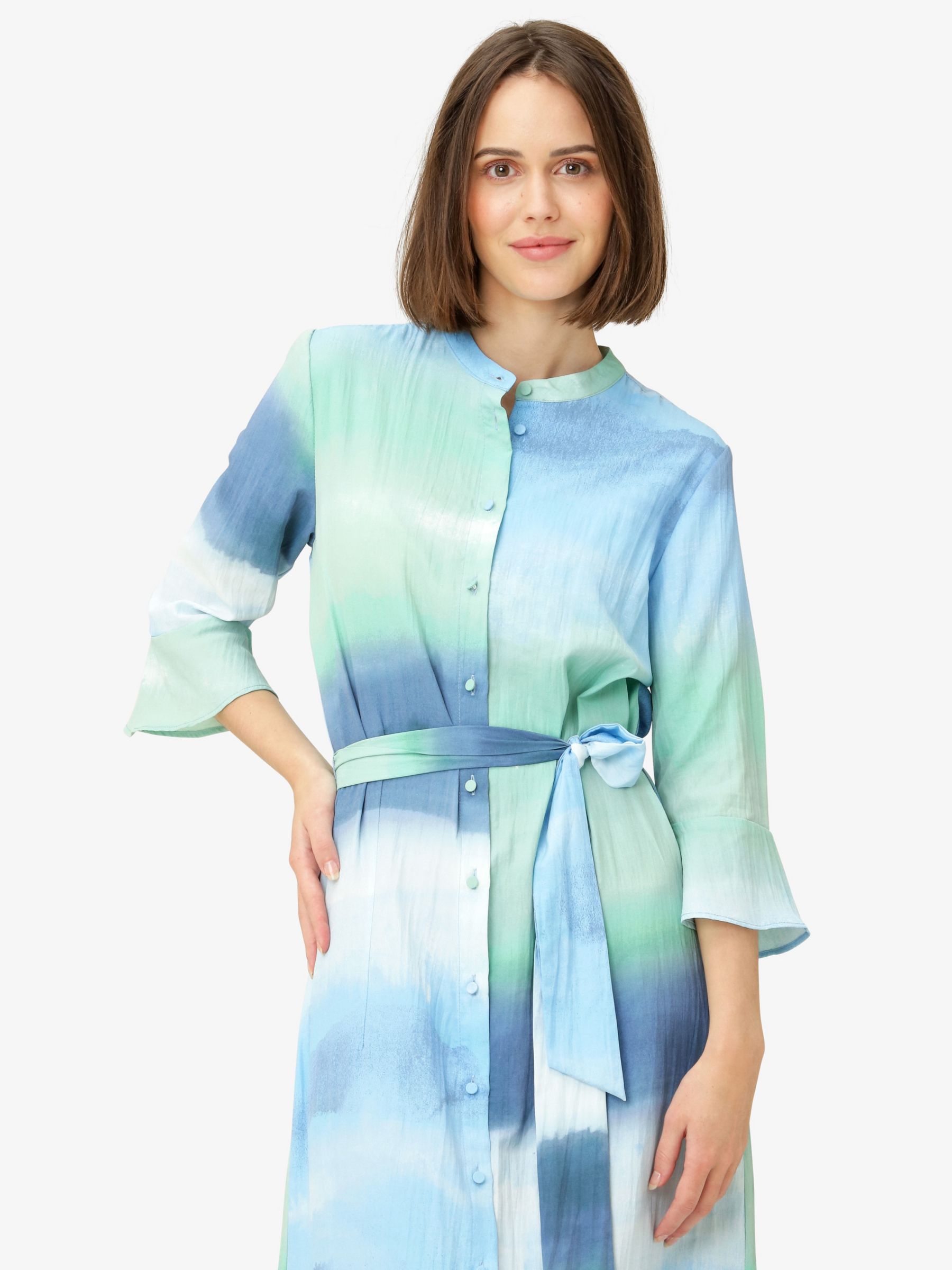 Noa Noa Liann Watercolour Shirt Dress, Print Blue/Green, 10