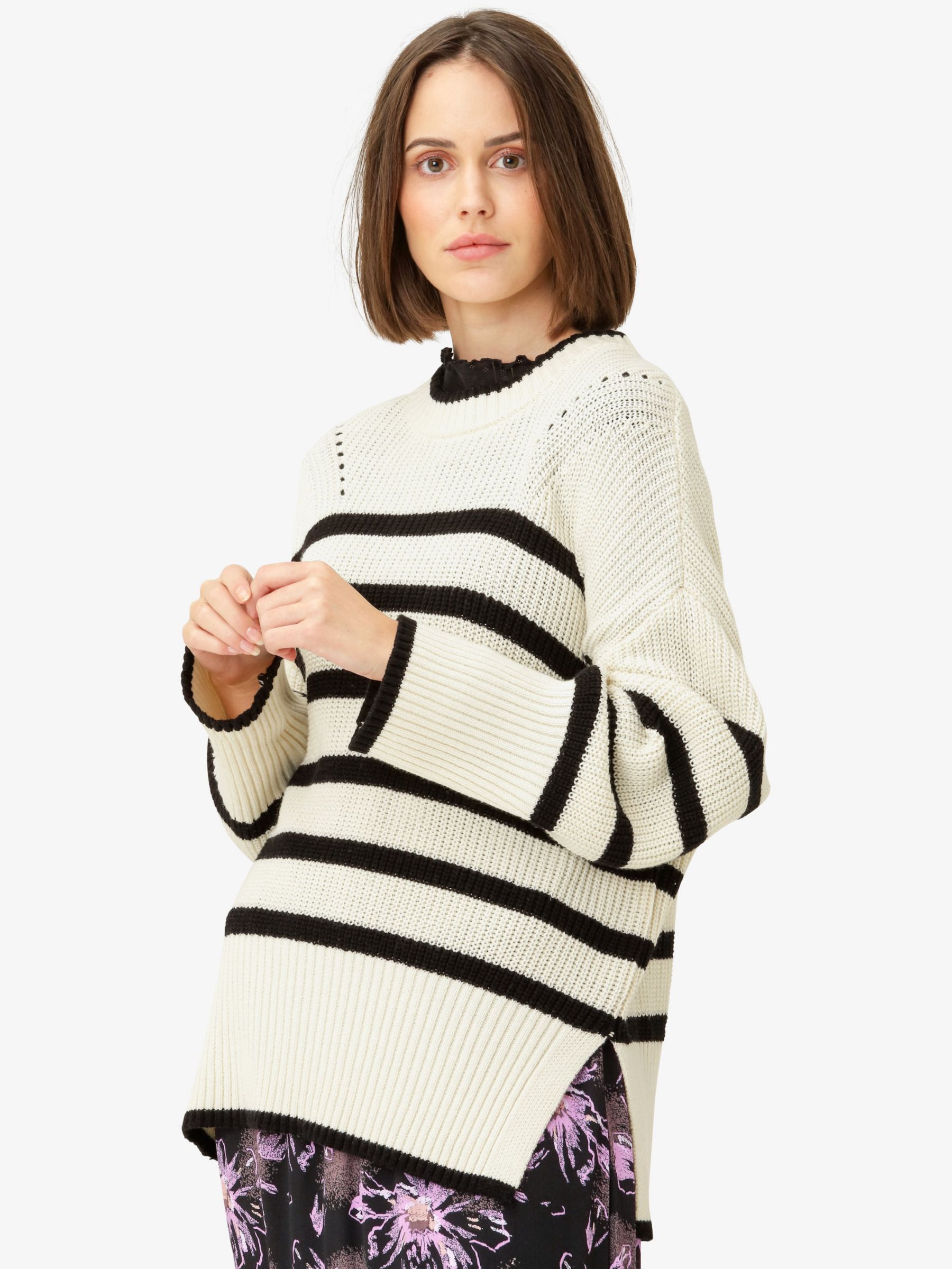 Noa Noa Nadira Striped Knit Jumper, Art White/Black at John Lewis ...