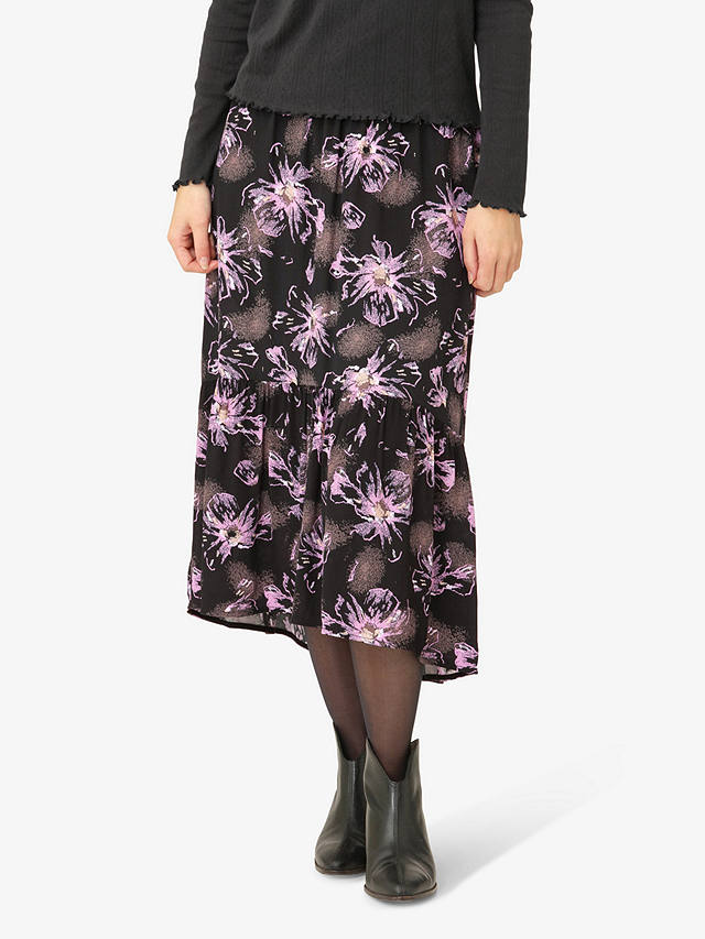 Noa Noa Liva Floral Print Midi Skirt, Black/Purple