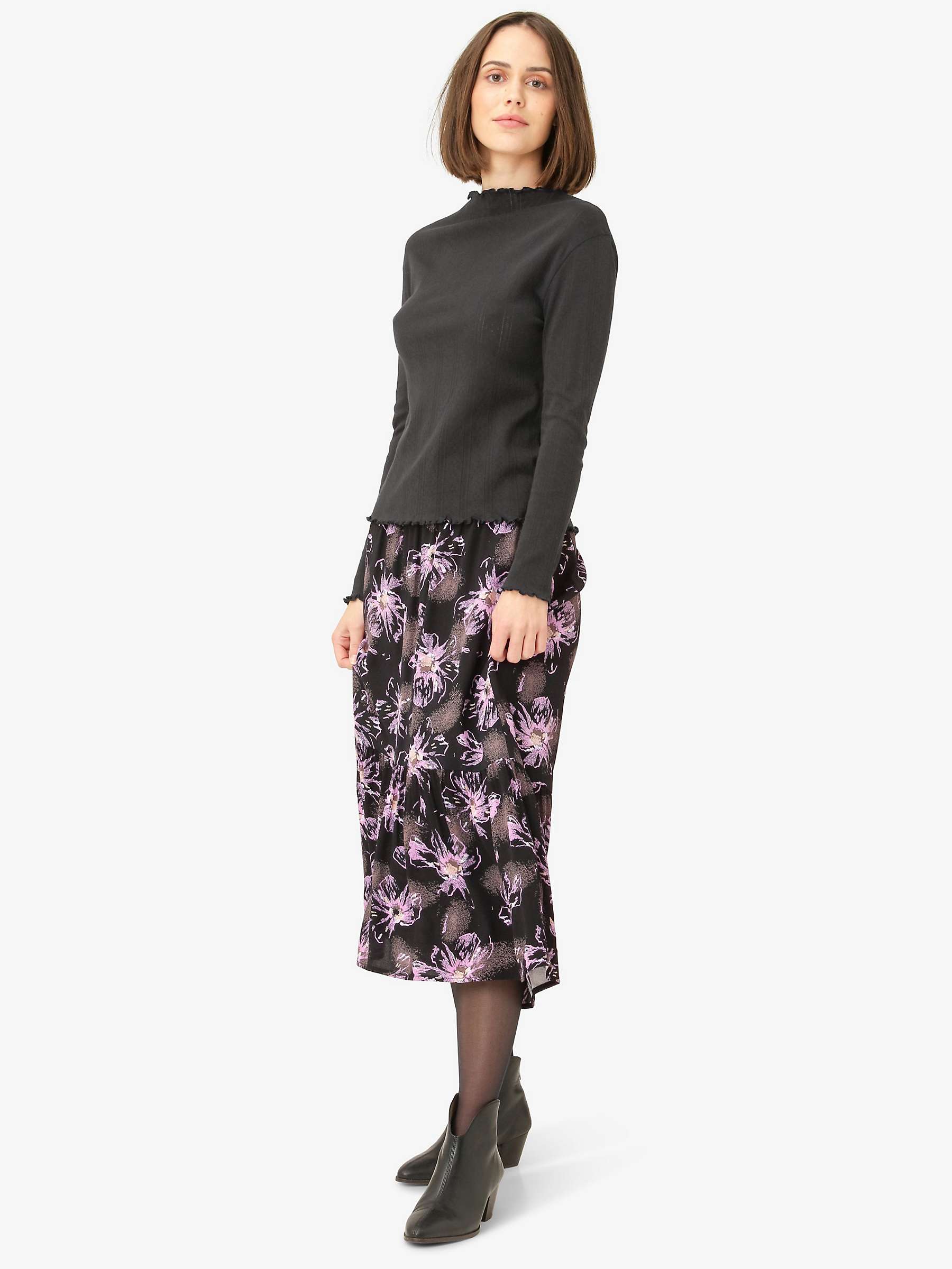Buy Noa Noa Liva Floral Print Midi Skirt, Black/Purple Online at johnlewis.com