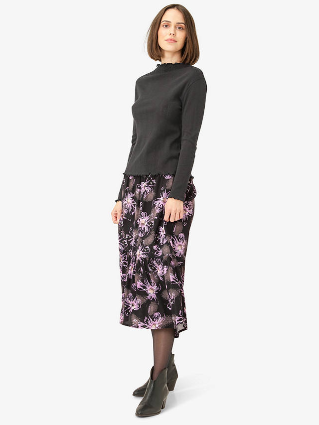 Noa Noa Liva Floral Print Midi Skirt, Black/Purple