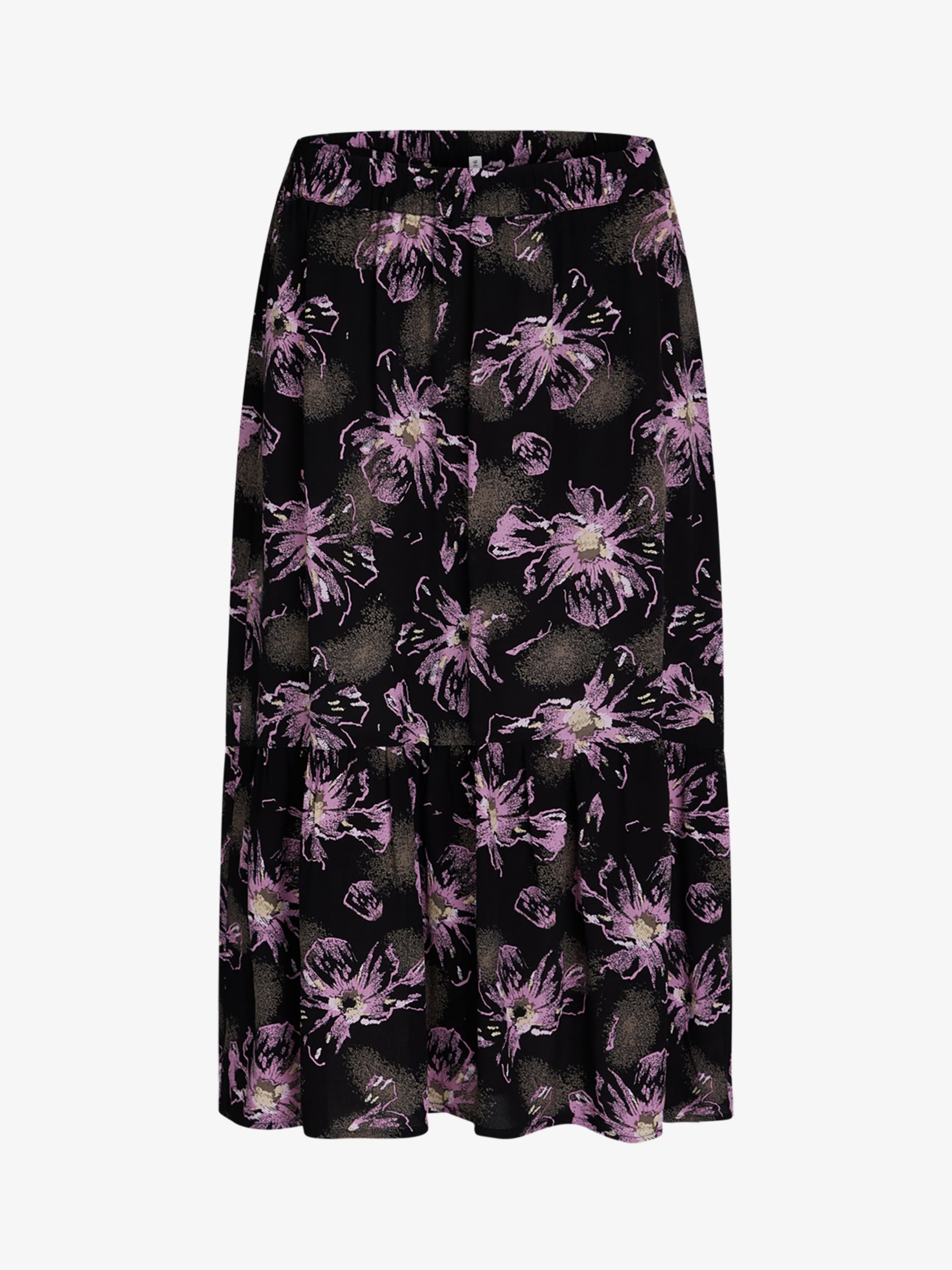 Buy Noa Noa Liva Floral Print Midi Skirt, Black/Purple Online at johnlewis.com