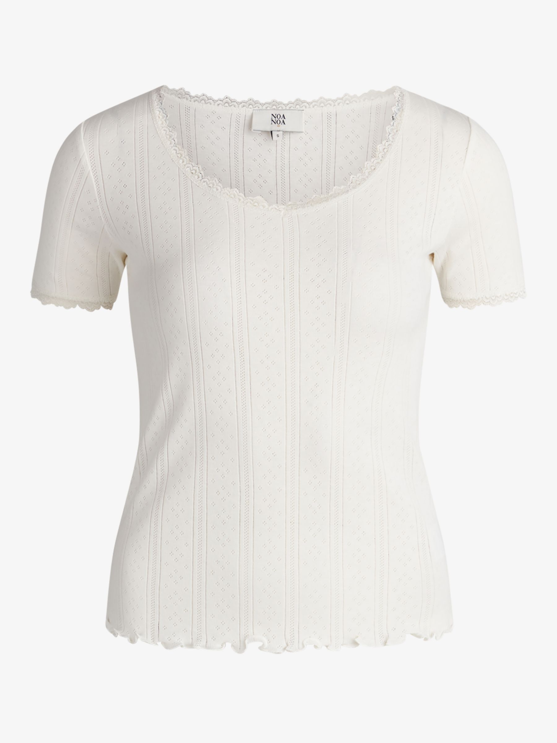 Noa Noa Mindy Pointelle Organic Cotton T-Shirt, White at John Lewis ...