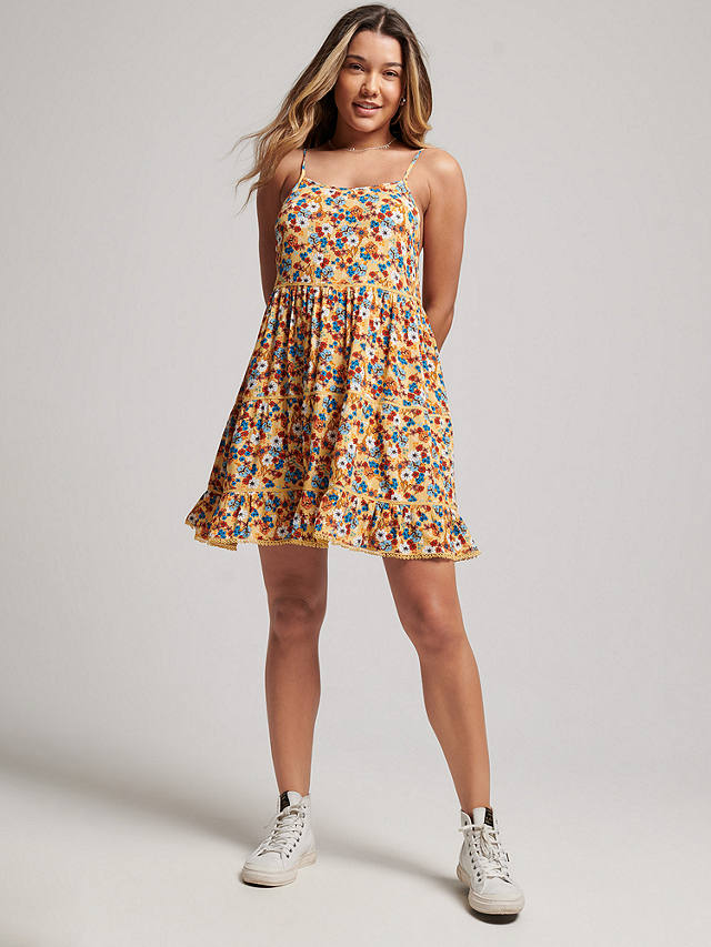 Superdry Mini Beach Cami Dress, 70s Yellow Floral