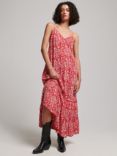 Superdry Long Beach Cami Dress, Boho Red