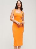 Superdry Square Neck Jersey Midi Dress, Denver Orange