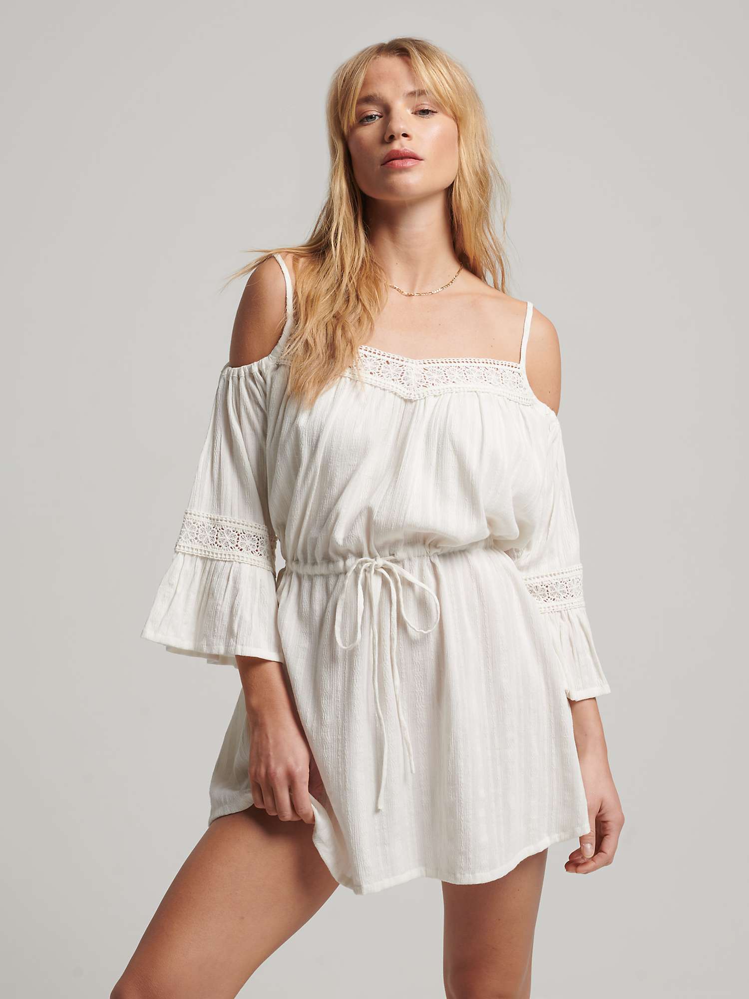 Buy Superdry Cold Shoulder Mini Dress, Off White Online at johnlewis.com