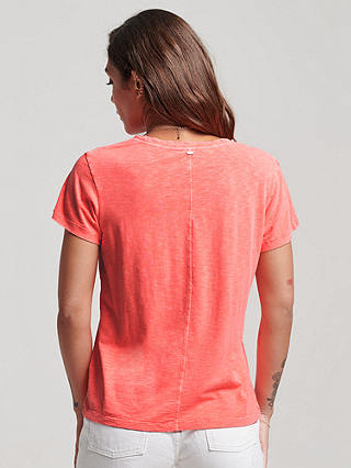 Superdry Slub Embroidered V-Neck T-Shirt, Hyper Fire Coral