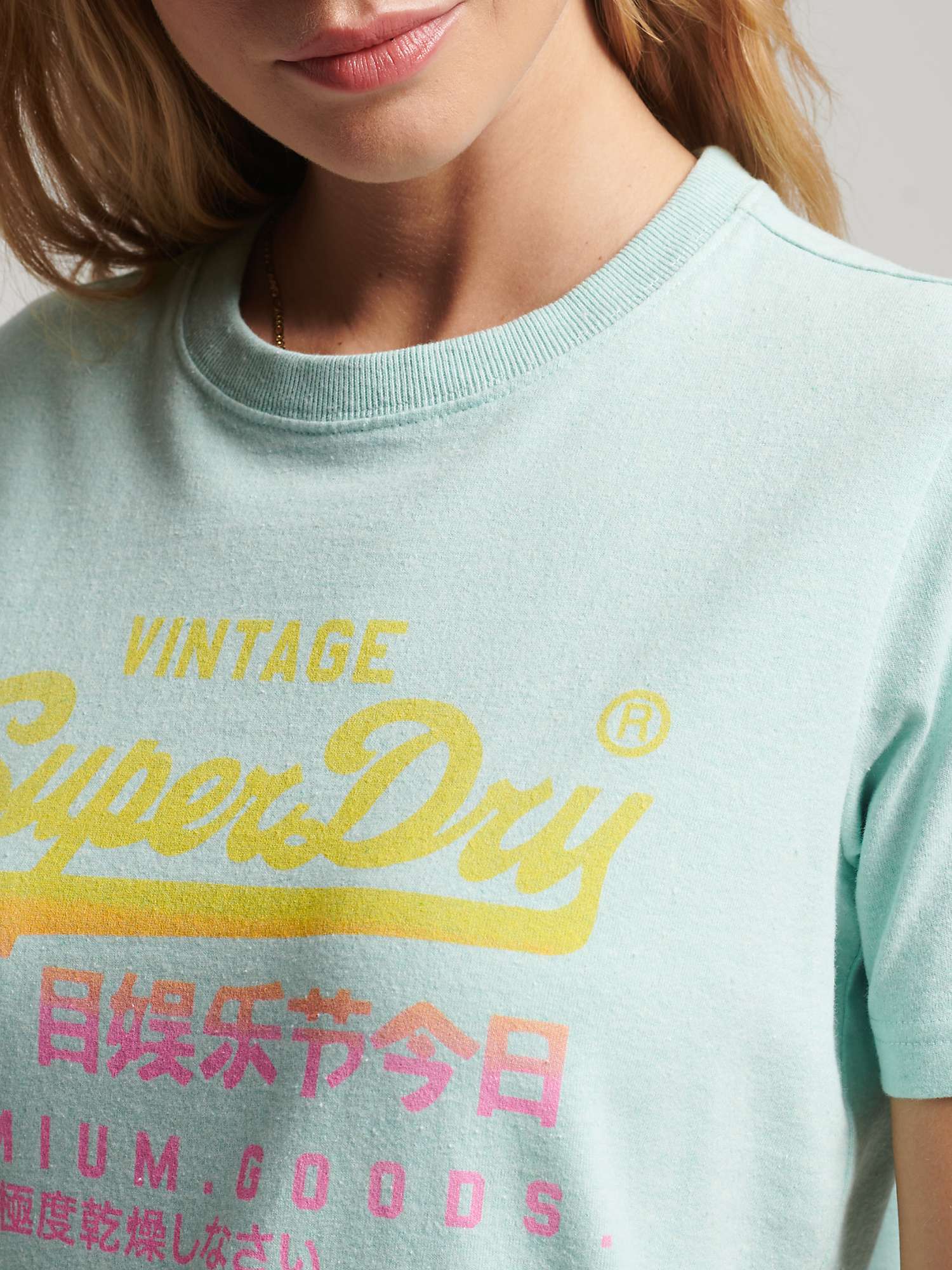 Superdry Vintage Logo Premium Faded T-Shirt, Celadon Blue Marl at John ...
