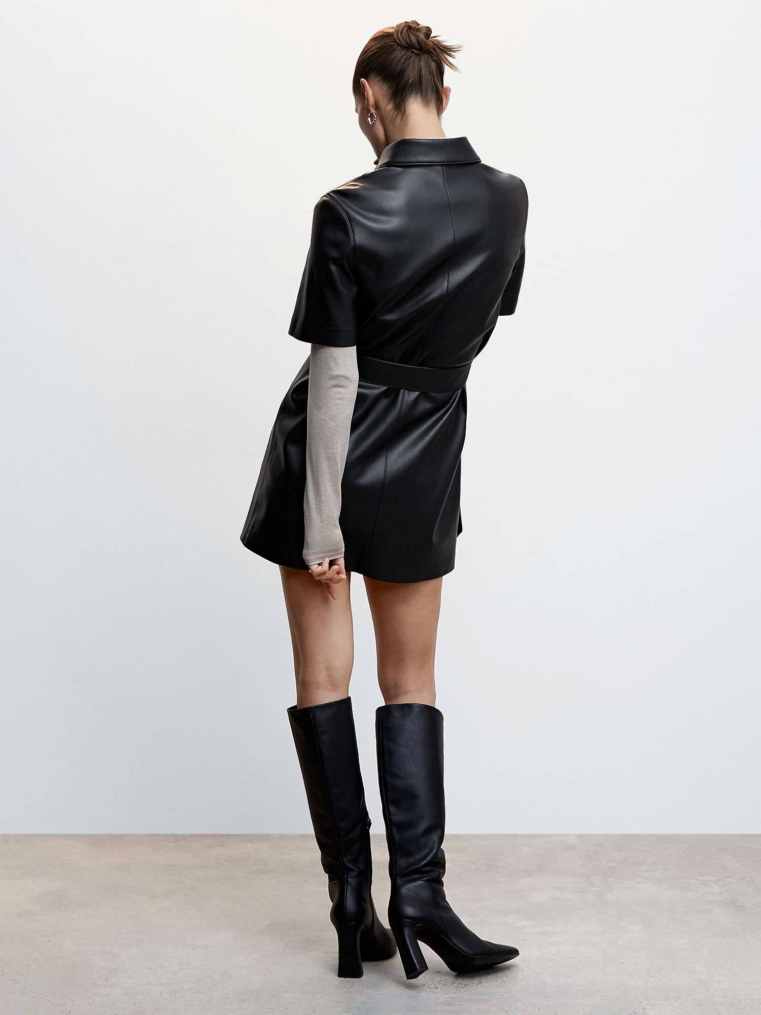 Mango Faux Leather Shirt Dress, Black at John Lewis & Partners