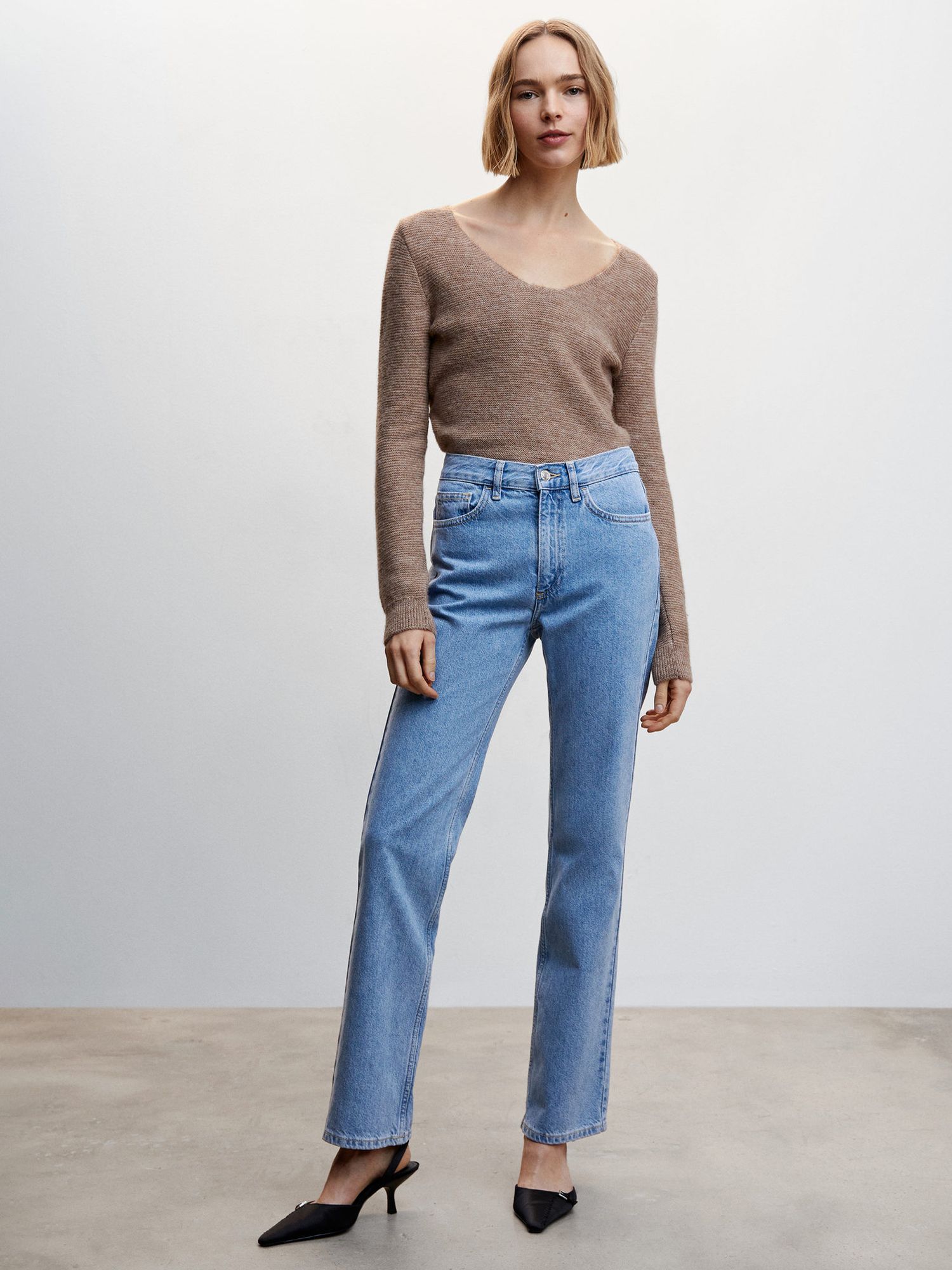 Mango Mid-Rise Straight Leg Jeans, Light Blue at John Lewis & Partners
