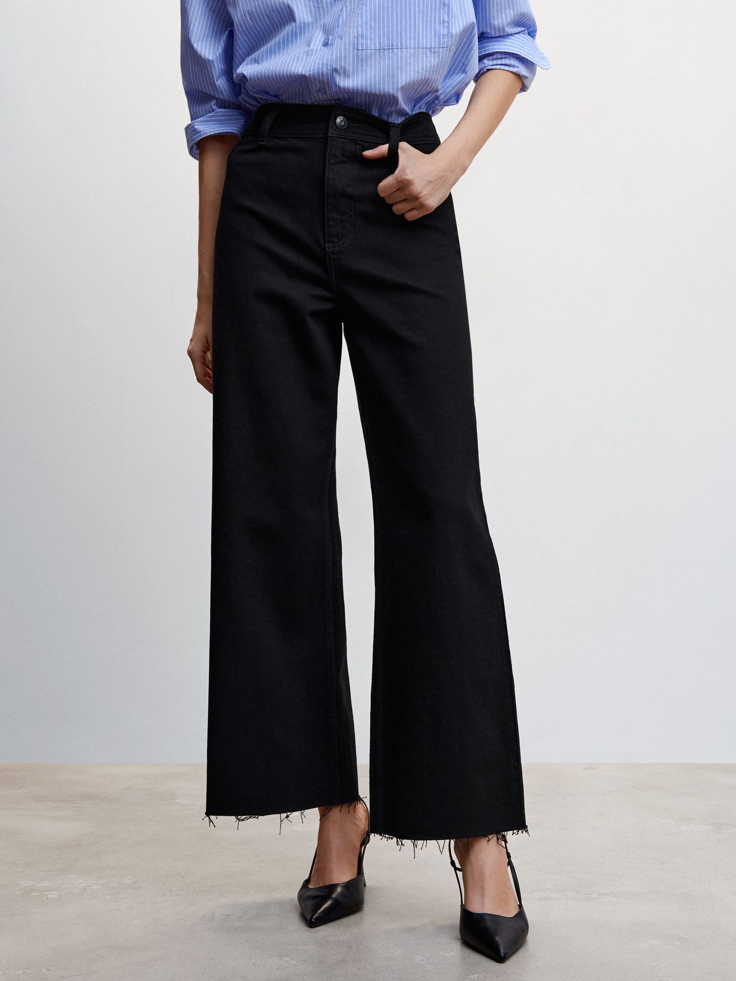 Mango Catherin Jeans Culotte High Waist, Open Grey at John Lewis & Partners