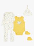 John Lewis Baby Animal Print Sleepsuit, Bodysuit, Hat & Booties Set, Yellow/Multi