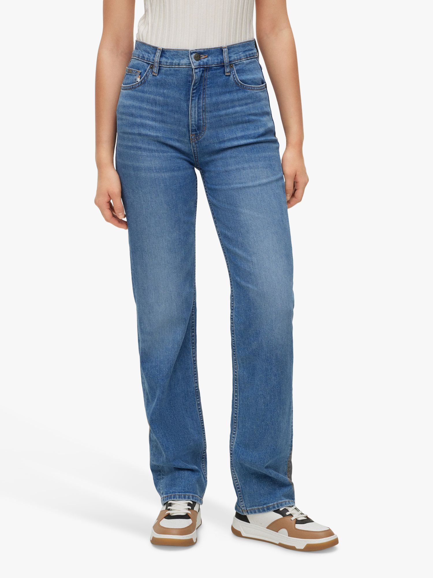 BOSS Ada Straight Fit Jeans, Bright Blue at John Lewis & Partners