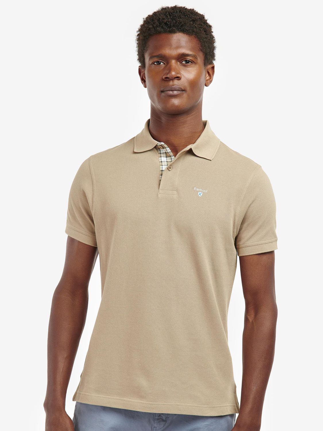 Barbour Tartan Pique Short Sleeve Polo Top, Washed Stone at John Lewis &  Partners