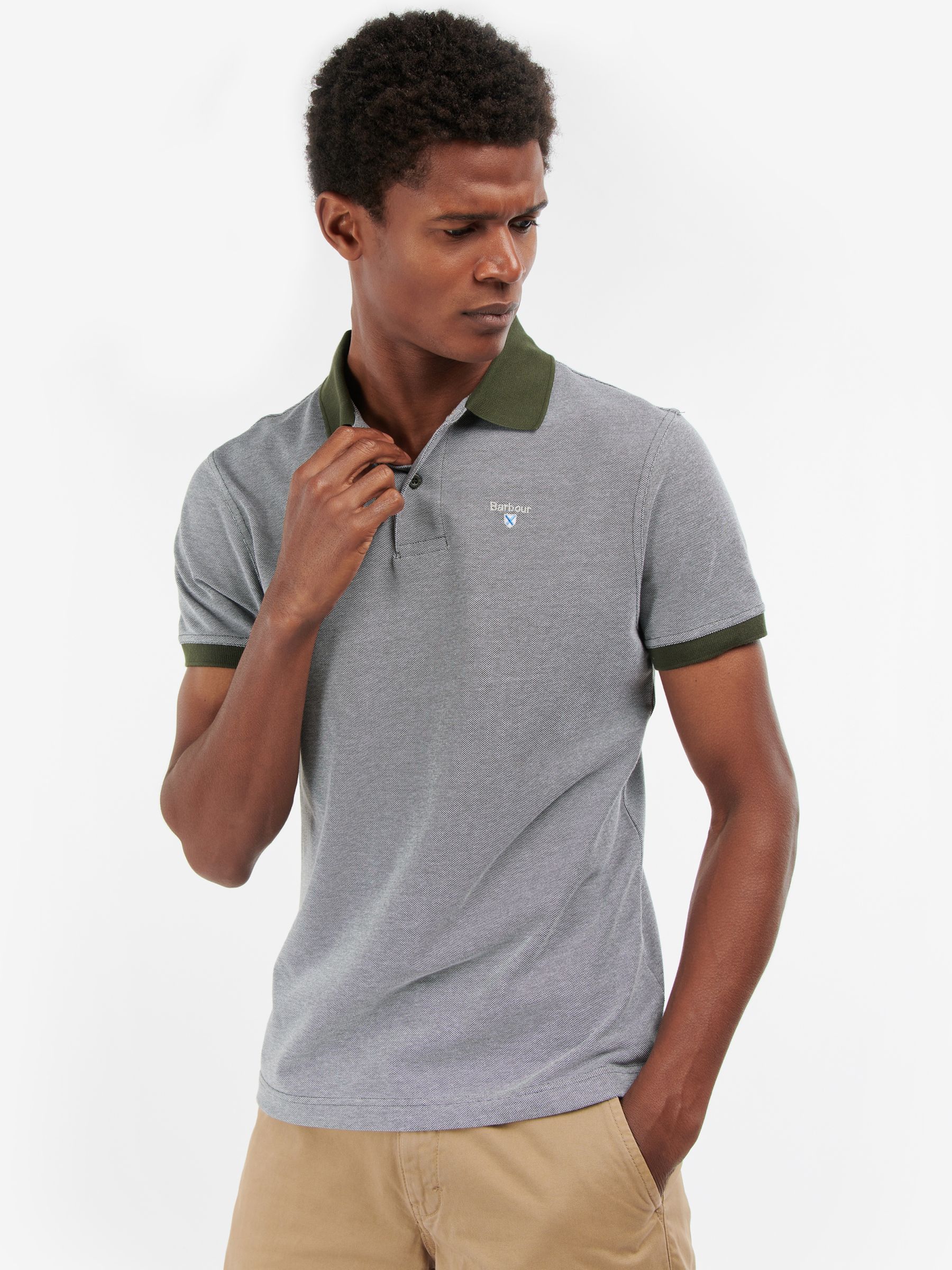 Barbour Sports Pique Polo Mix Shirt, Dark Olive at John Lewis & Partners