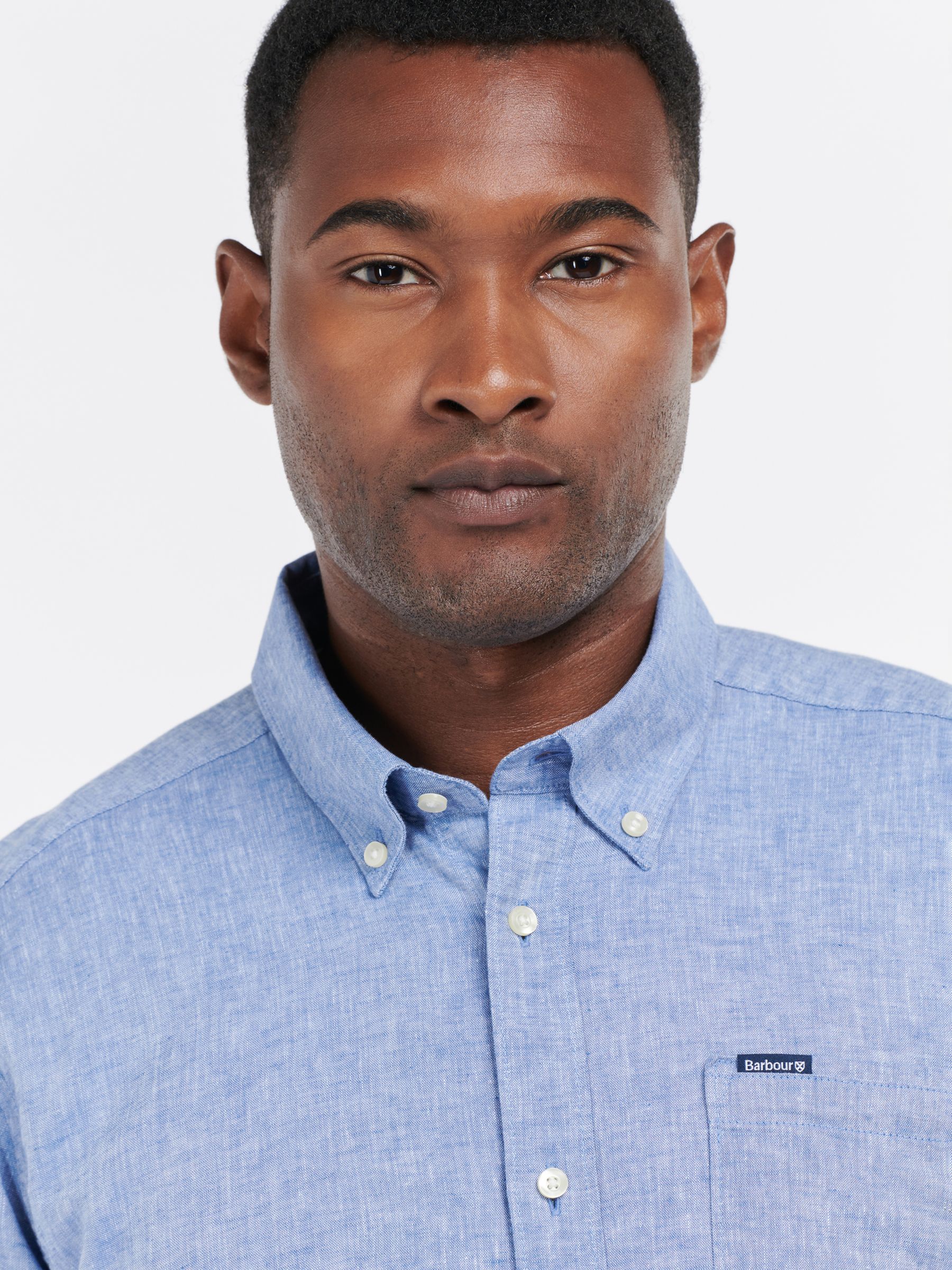 Barbour Nelson Tailored Fit Linen Cotton Blend Shirt, Blue at John ...