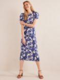 Boden Short Puff Sleeve Jersey Midi Dress, Blue Ribbon