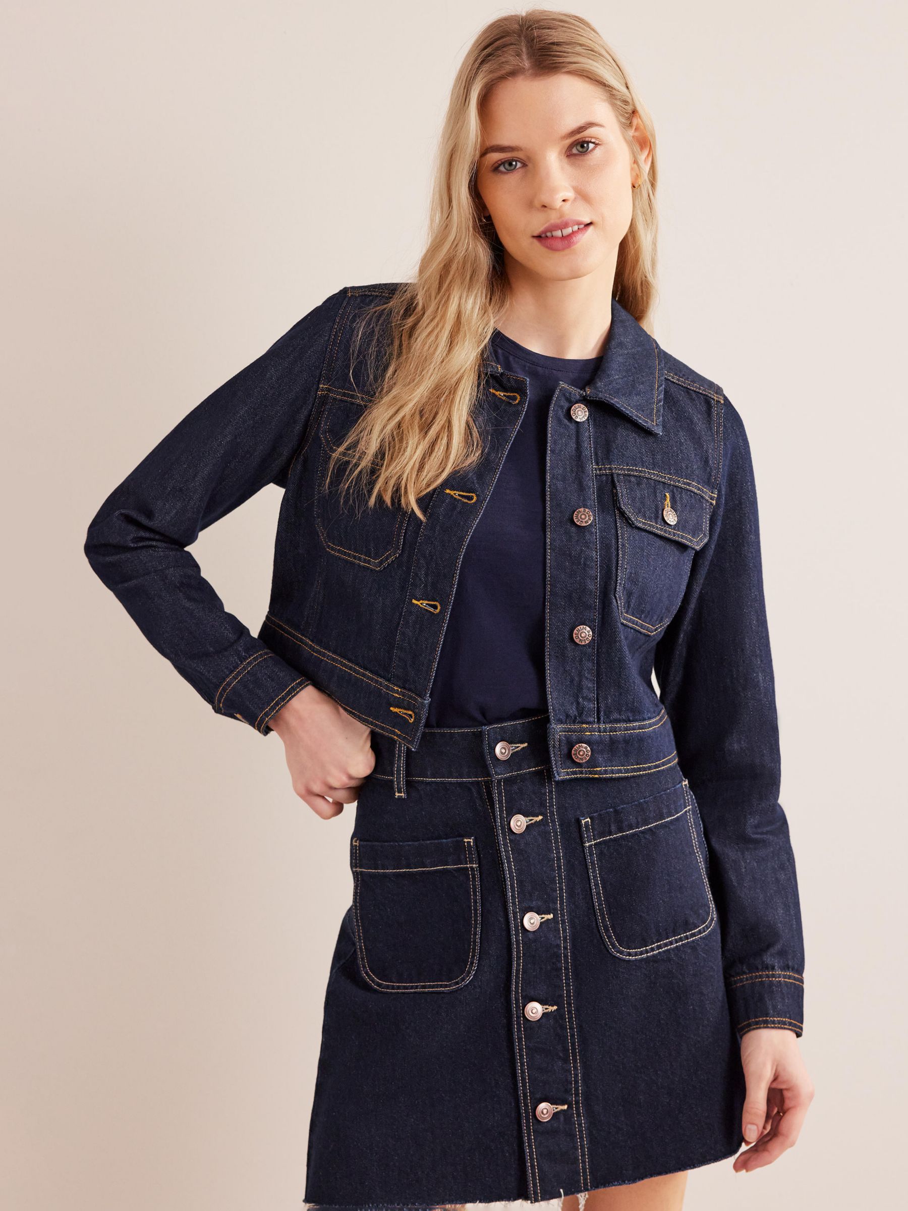 Boden Cropped Denim Jacket, Indigo at John Lewis & Partners