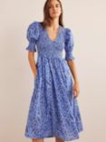 Boden Smocked Bodice Paisley Midi Dress, Blue/Paisley Blooms