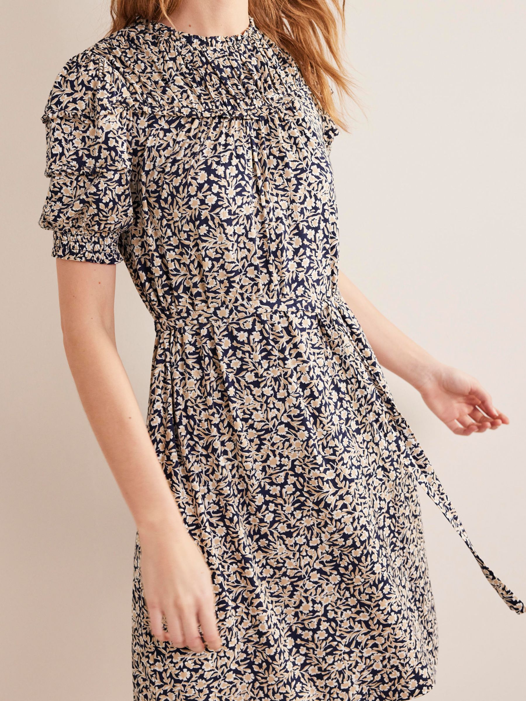 Boden Yoke Detailed Frill Sleeve Midi Dress, Navy/Abstract Vine at John ...