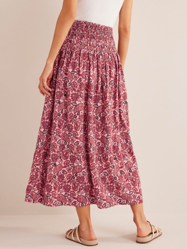 Boden Shirred Waistband Linen Midi Skirt, Chalky Pink, 8