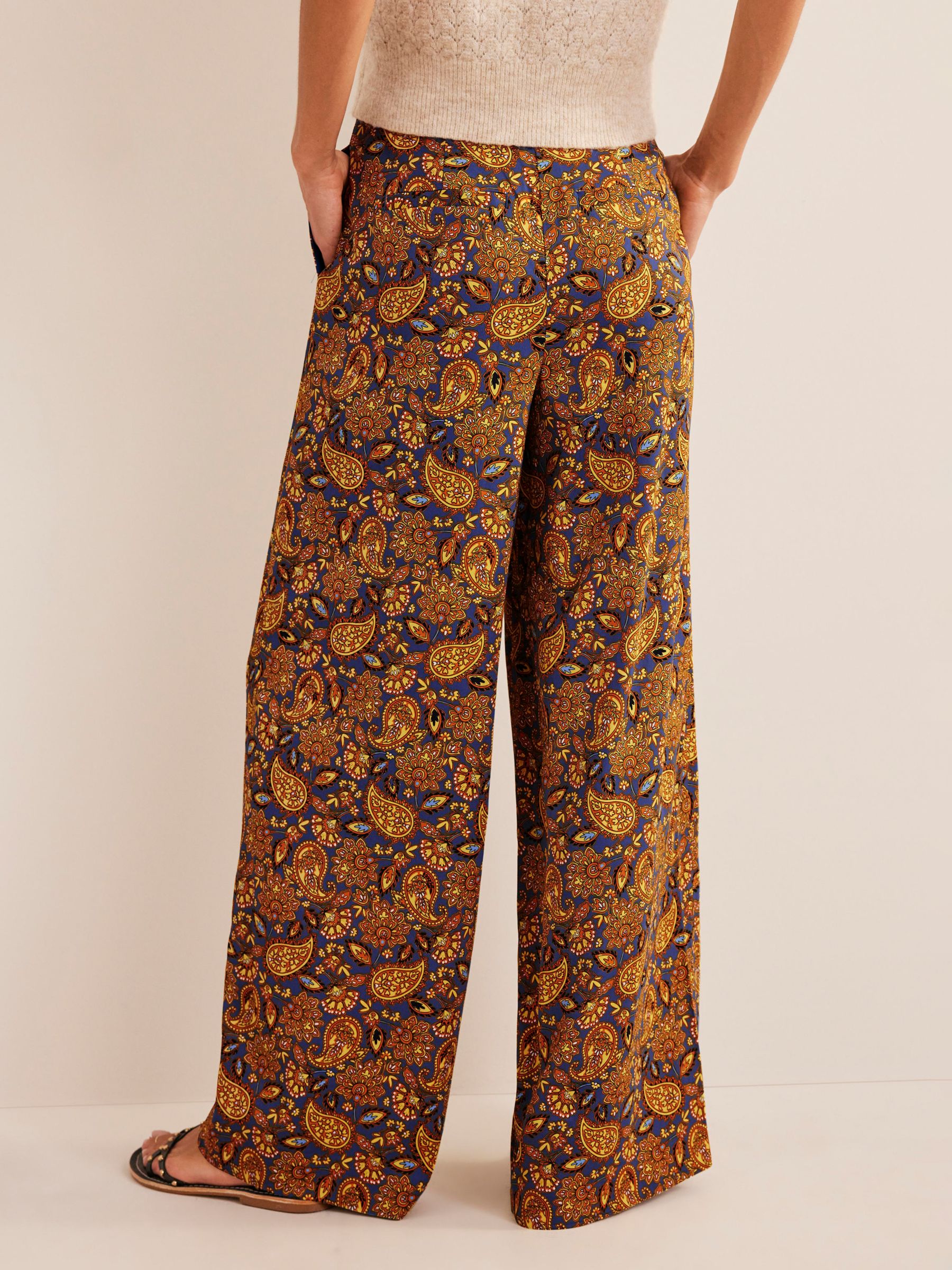 Boden Clean Fluid Trousers, Gold/Multi at John Lewis & Partners