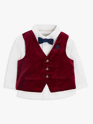 John Lewis Heirloom Collection Baby Waistcoat, Shirt & Bow Set, Red