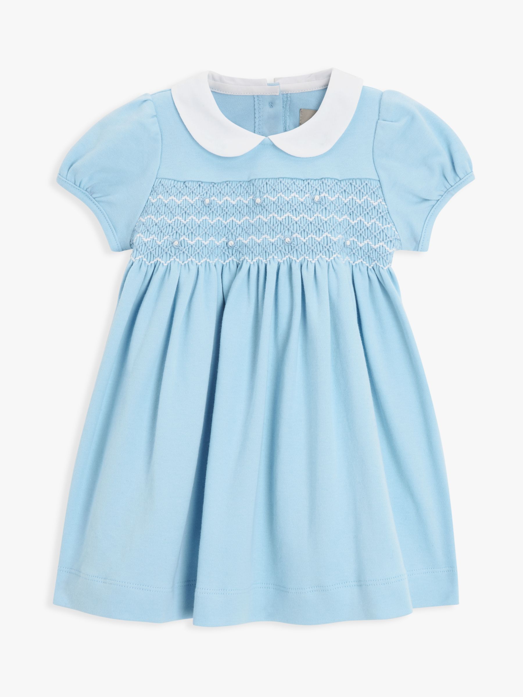 John Lewis Heirloom Collection Baby Pima Cotton Smocked Dress, Blue