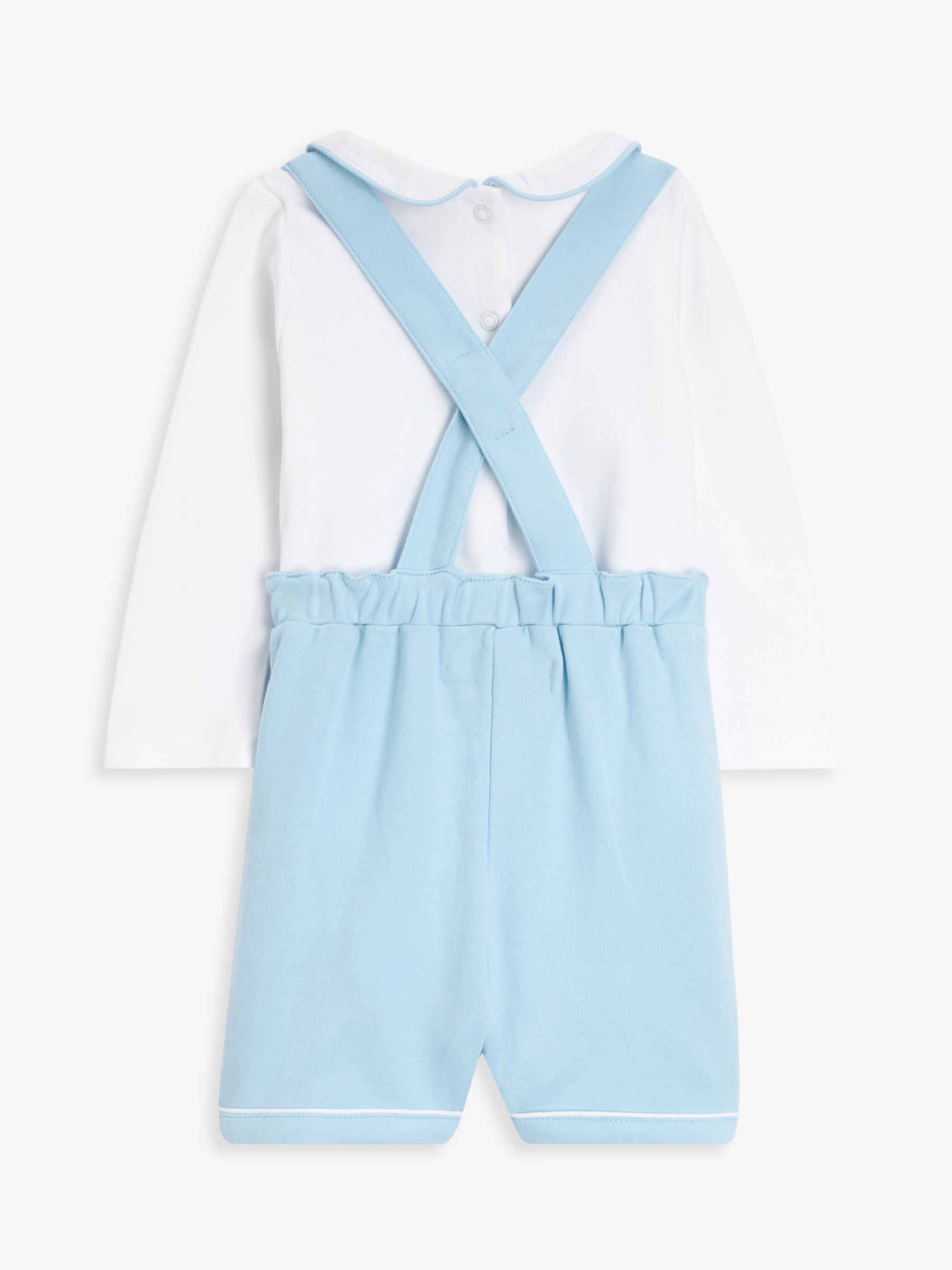 John Lewis Heirloom Collection Baby Pima Cotton Dungaree & Long Sleeve Bodysuit Set, Blue, 3-6 months