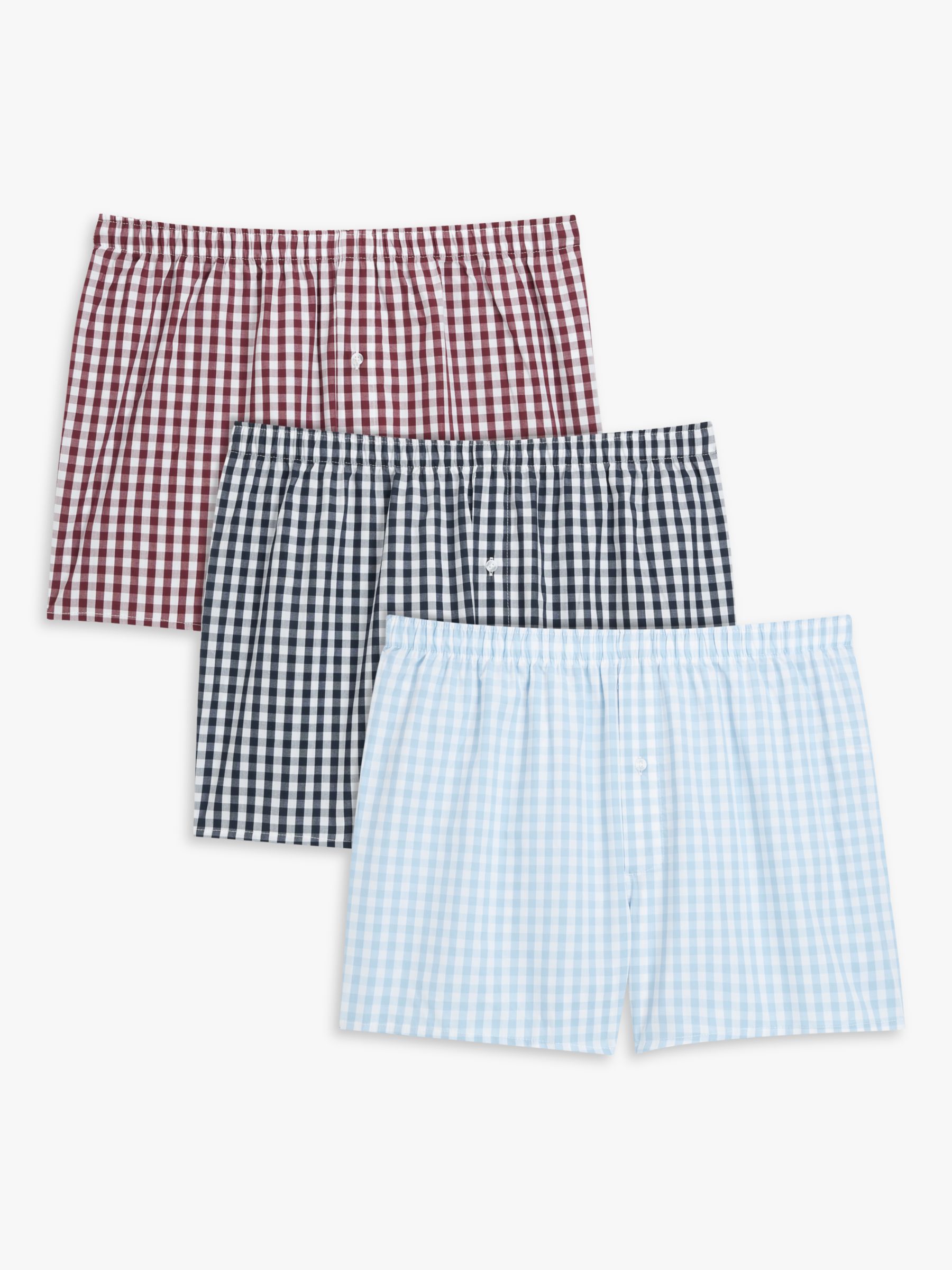 John Lewis Organic Cotton Gingham Check Boxers, Pack of 3, Gingham, XL