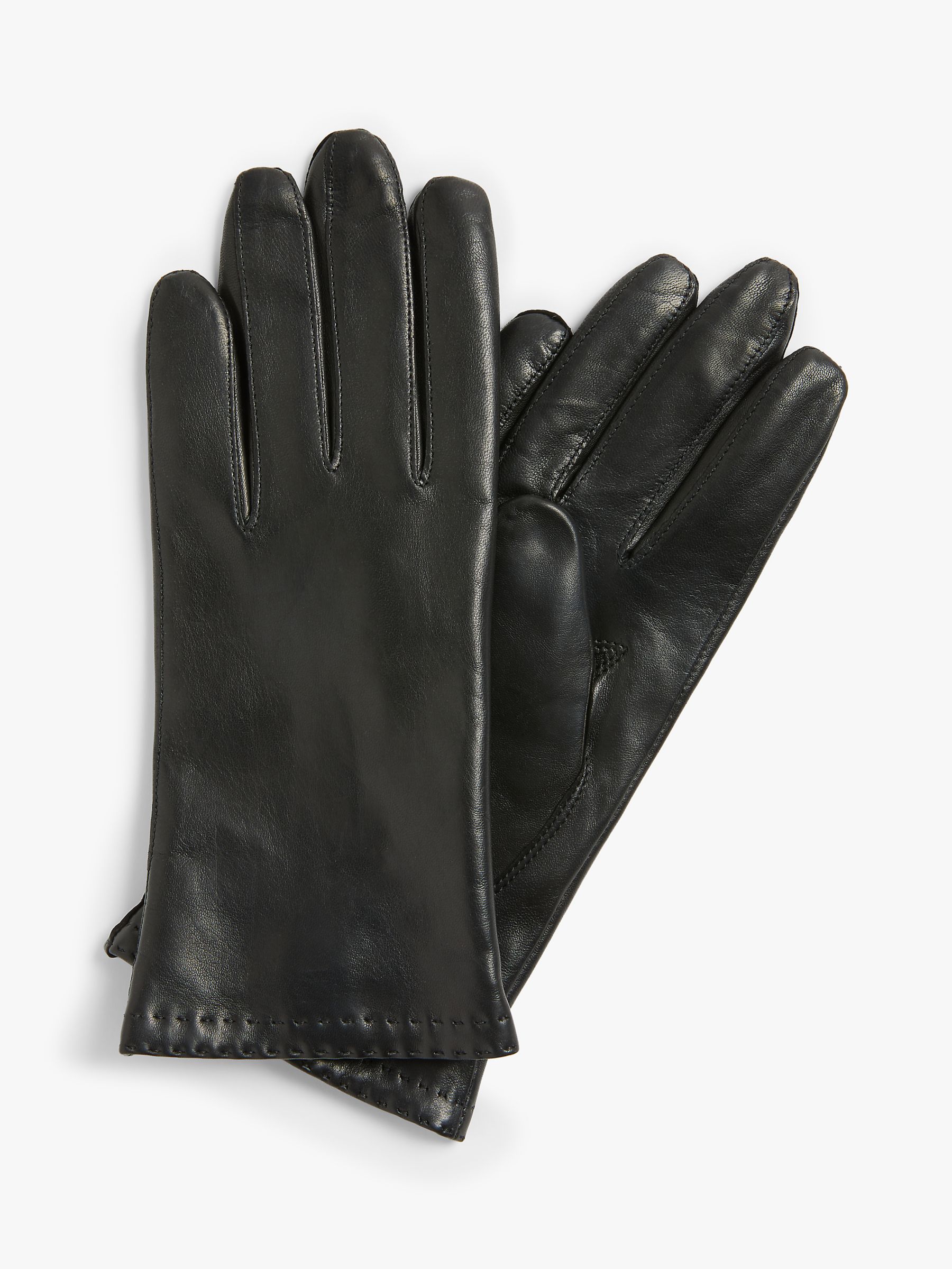 John Lewis Cashmere Lined Women's Leather Gloves, Black, XS