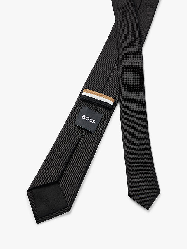 BOSS Plain Silk Tie, Black