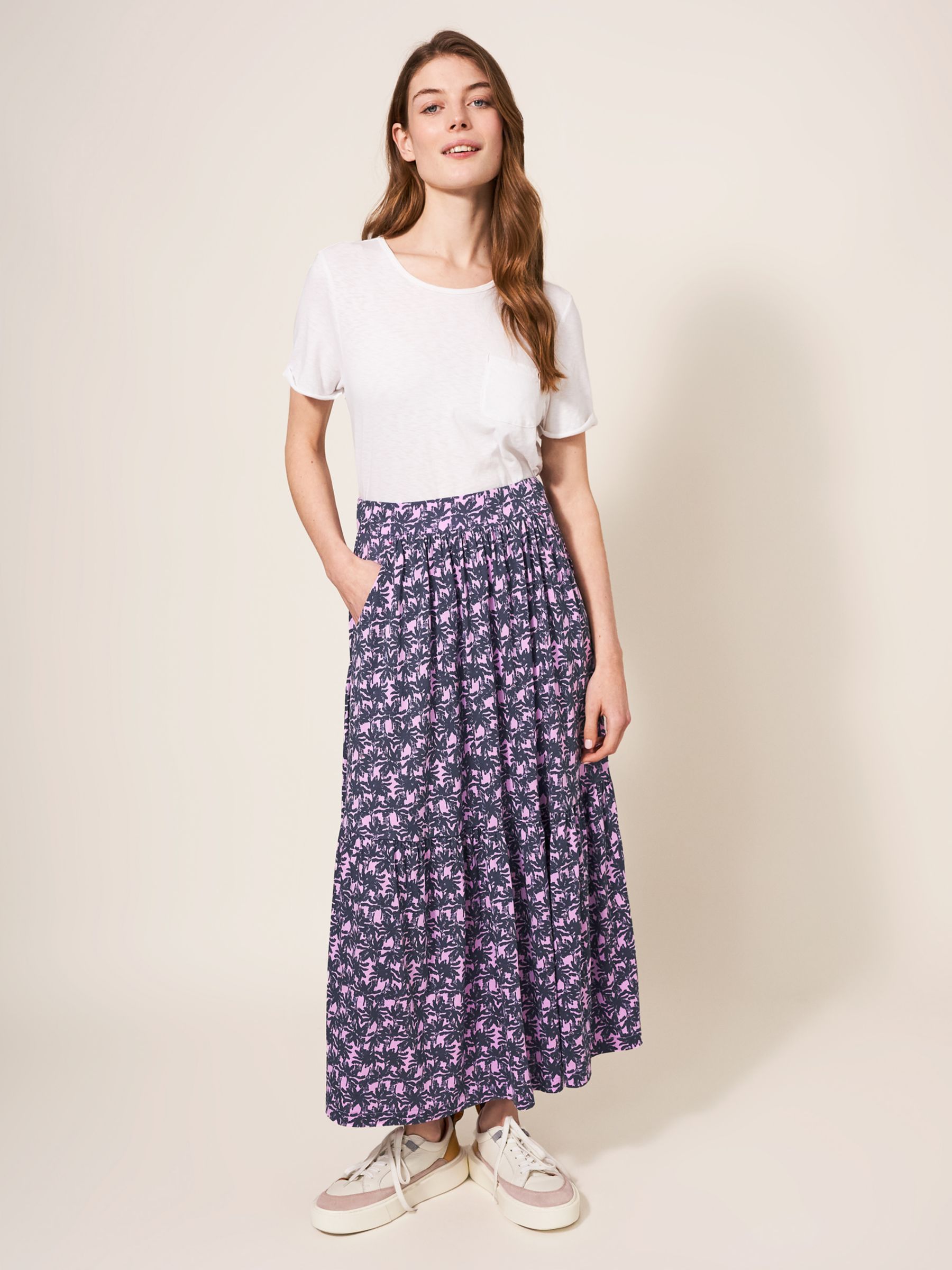 White Stuff Mia Jersey Maxi Skirt, Pink/Multi, 6