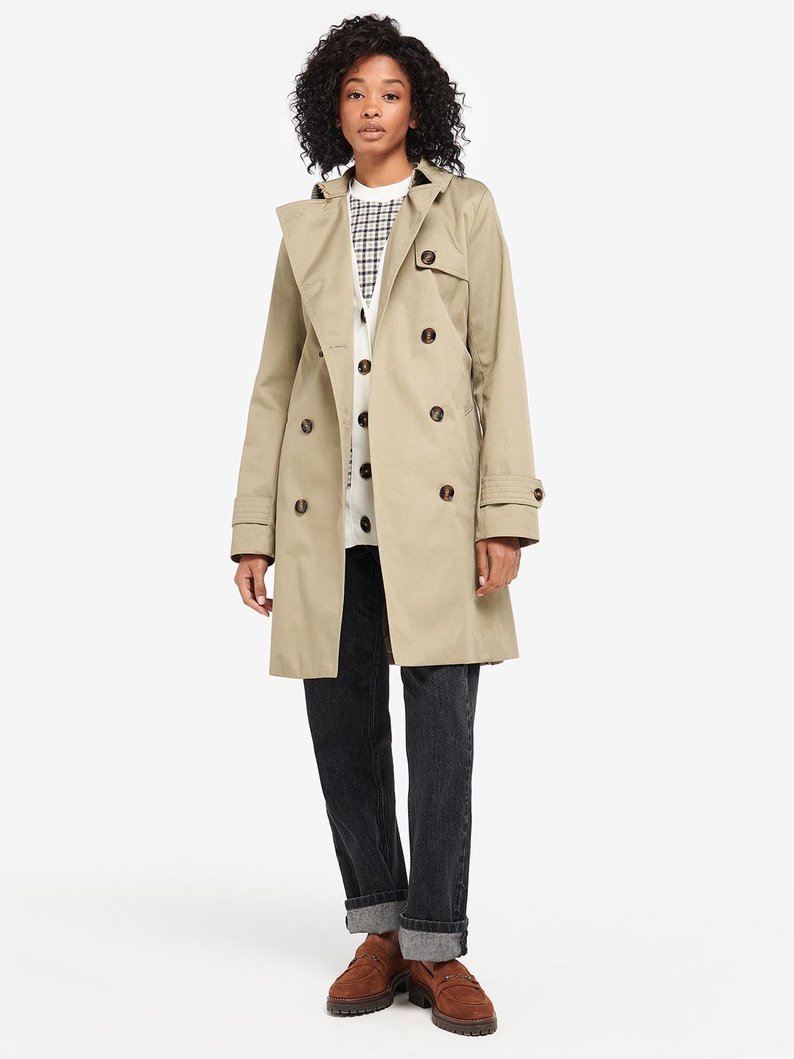 Barbour Greta Showerproof Short Trench Coat, Poplar Green at John Lewis &  Partners